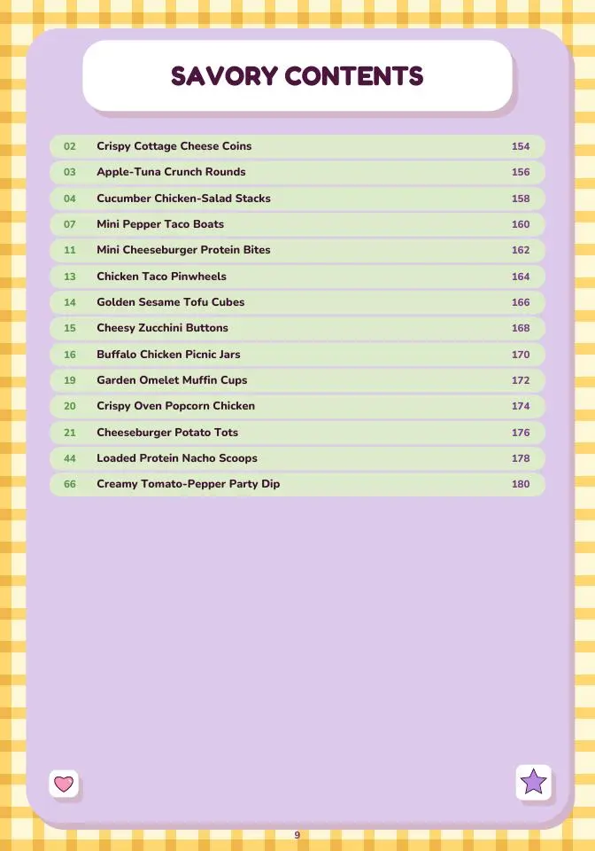 Savory recipes contents page