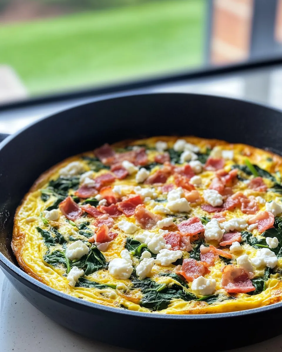 Easy Bacon-Spinach-Feta Frittata food shot