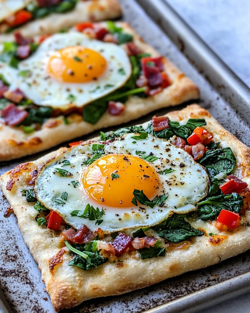 Homemade Breakfast Egg & Veggie Flatbread Pizza food shot