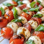 Homemade Caprese Party Skewers with Balsamic Drizzle recipe photo