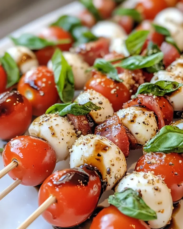 Homemade Caprese Party Skewers with Balsamic Drizzle recipe photo