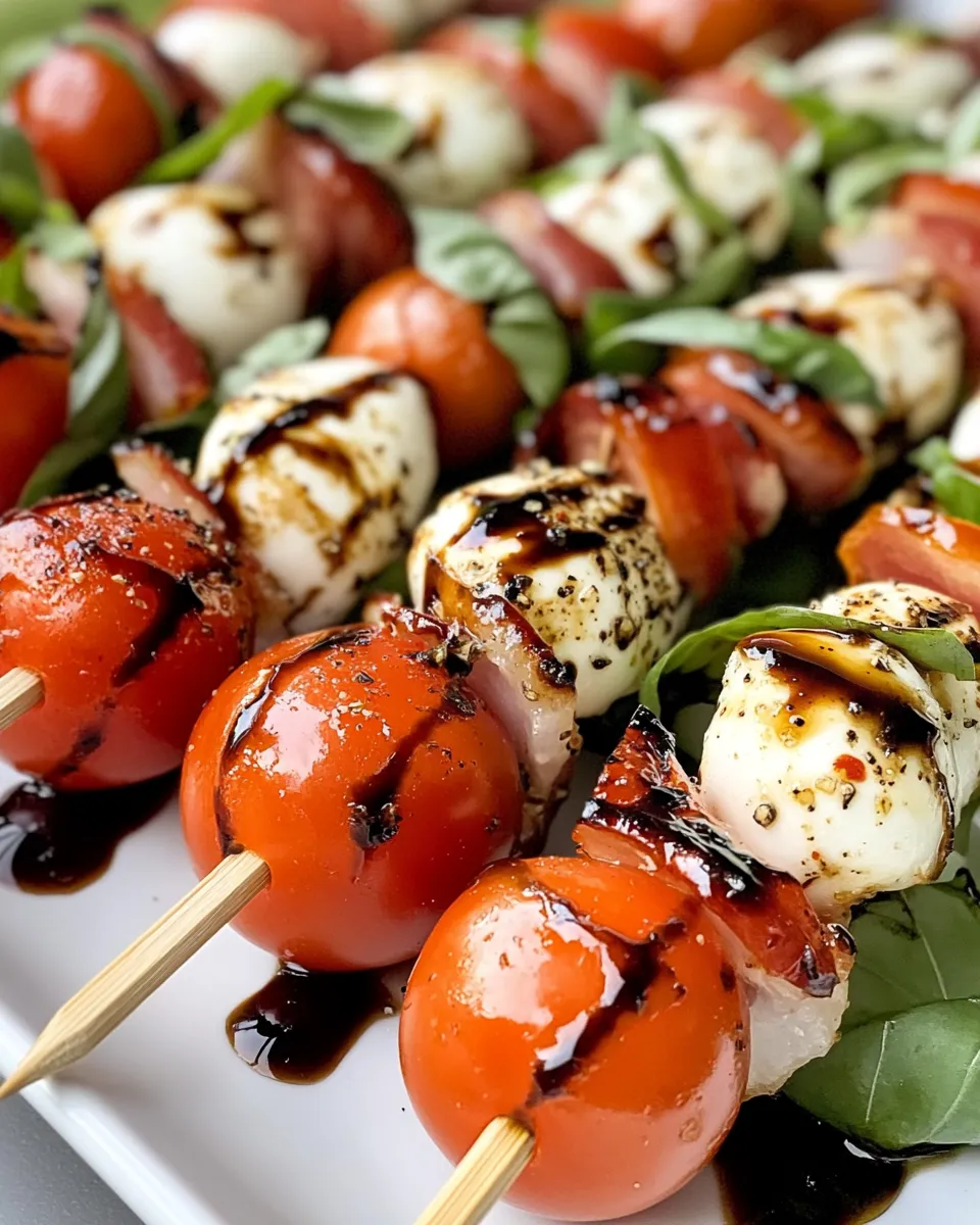 Easy Caprese Party Skewers with Balsamic Drizzle food shot