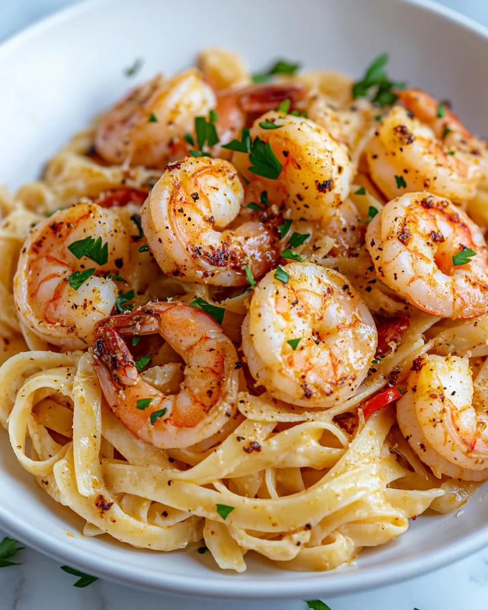 Easy Creamy Cajun Shrimp Linguine food shot