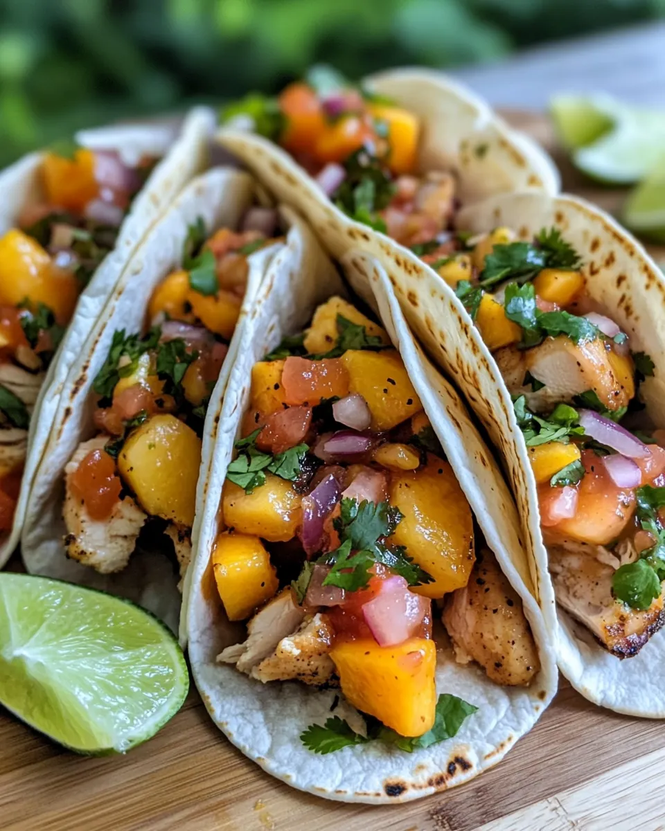 Easy Crockpot Peach-Salsa Chicken Tacos food shot