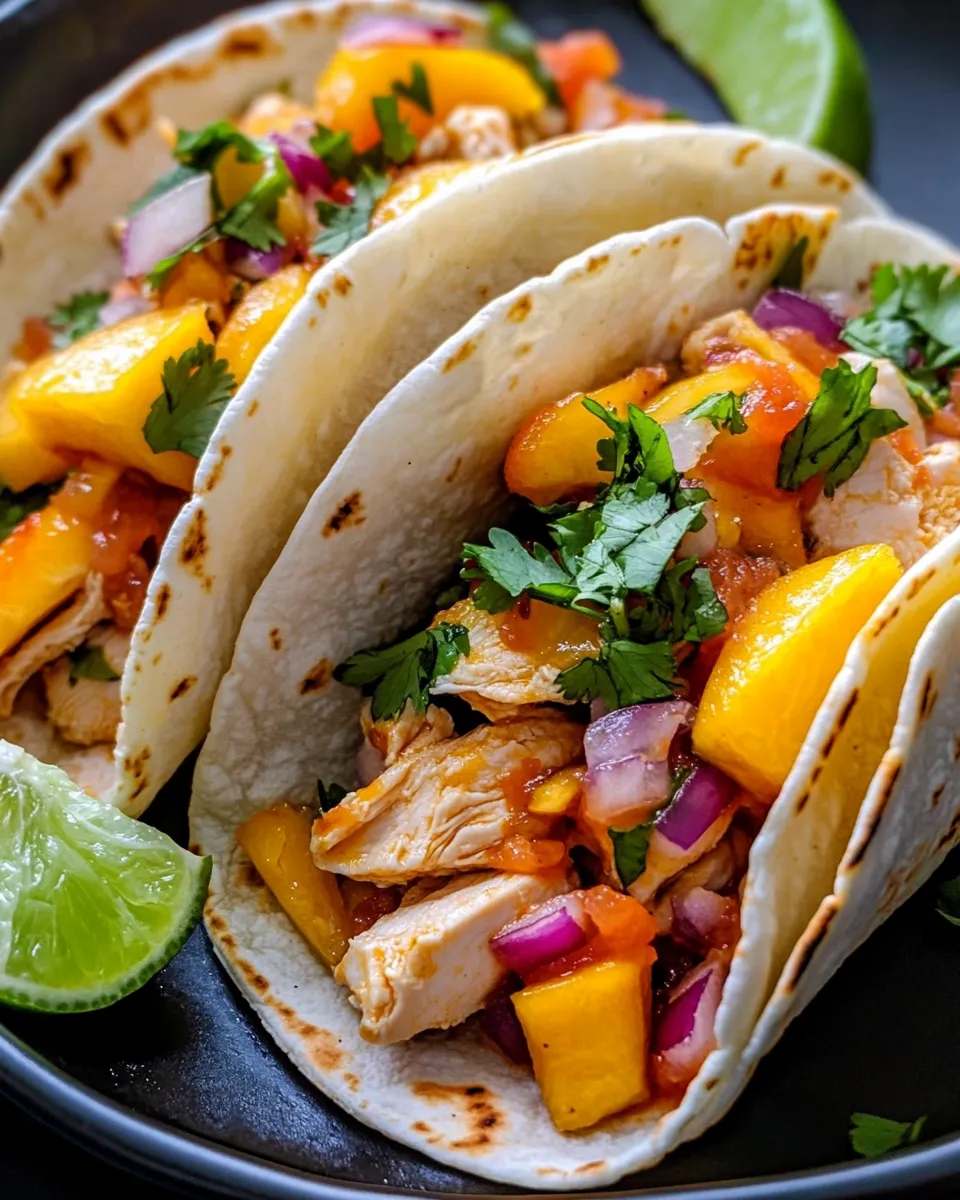 Delicious Crockpot Peach-Salsa Chicken Tacos plate image