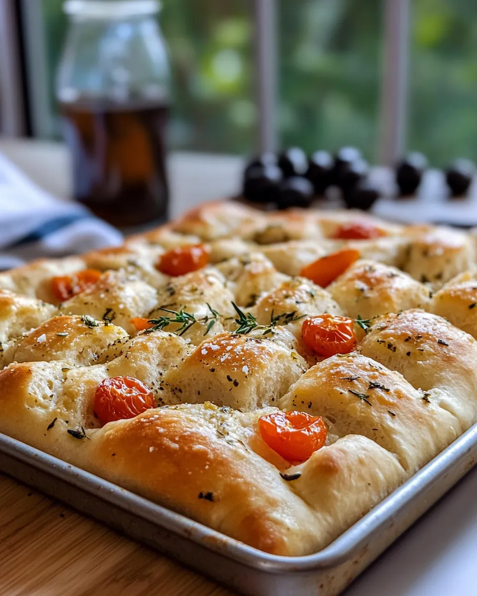 Delicious Garlic-Herb Focaccia Garden Bread food shot