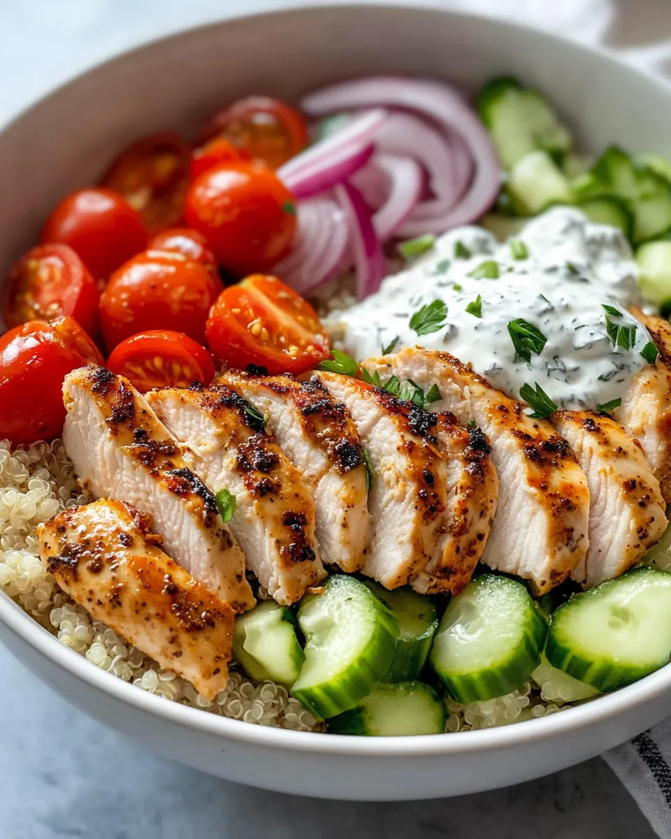 Delicious Greek Chicken Gyro Bowls food shot