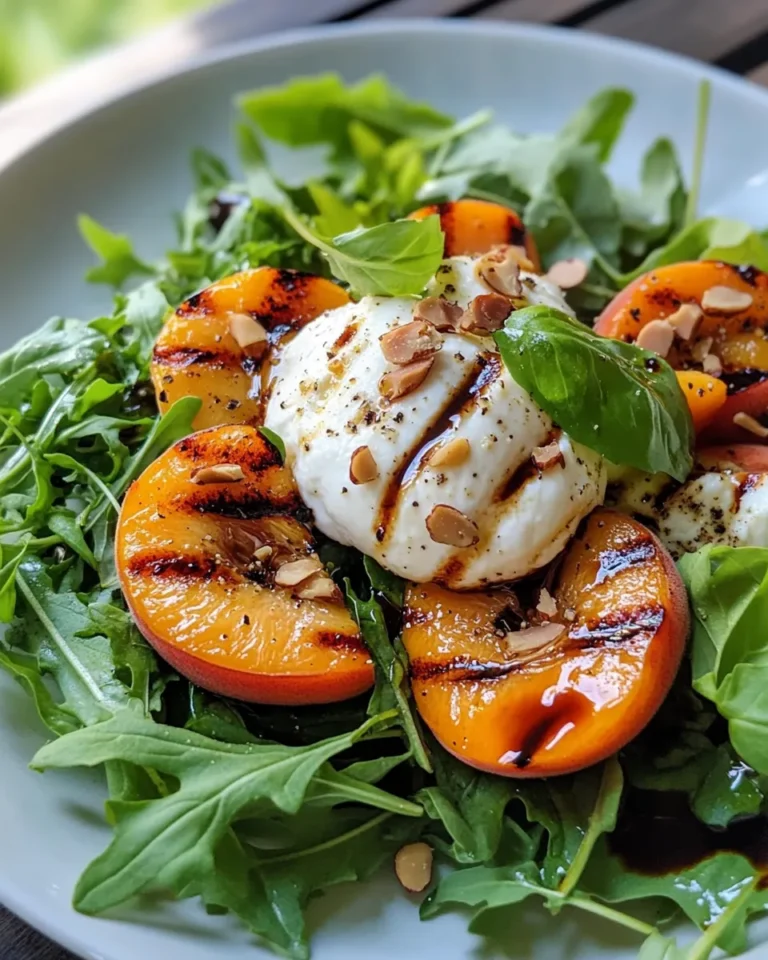 Homemade Grilled Peach & Burrata Salad photo