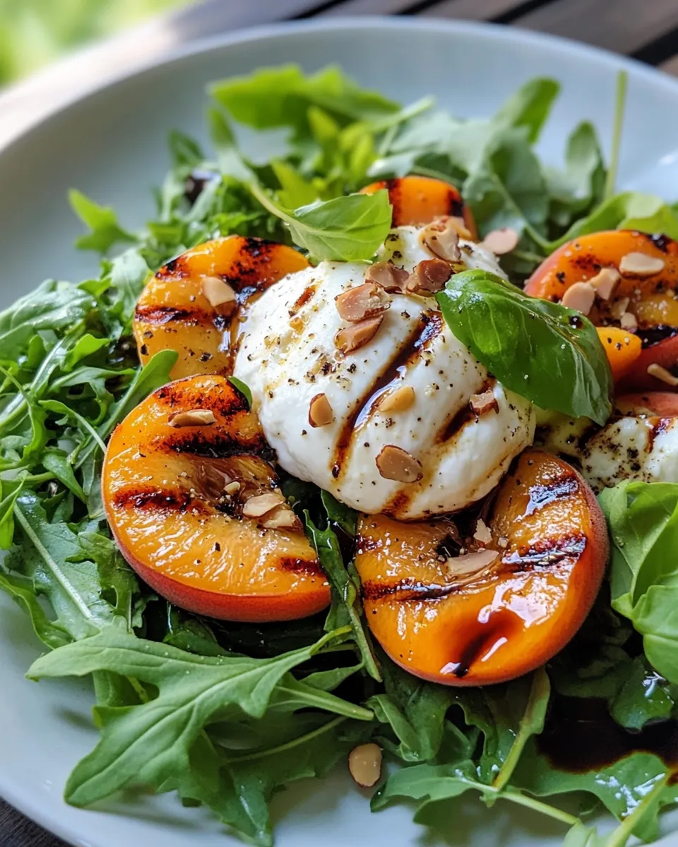Homemade Grilled Peach & Burrata Salad photo
