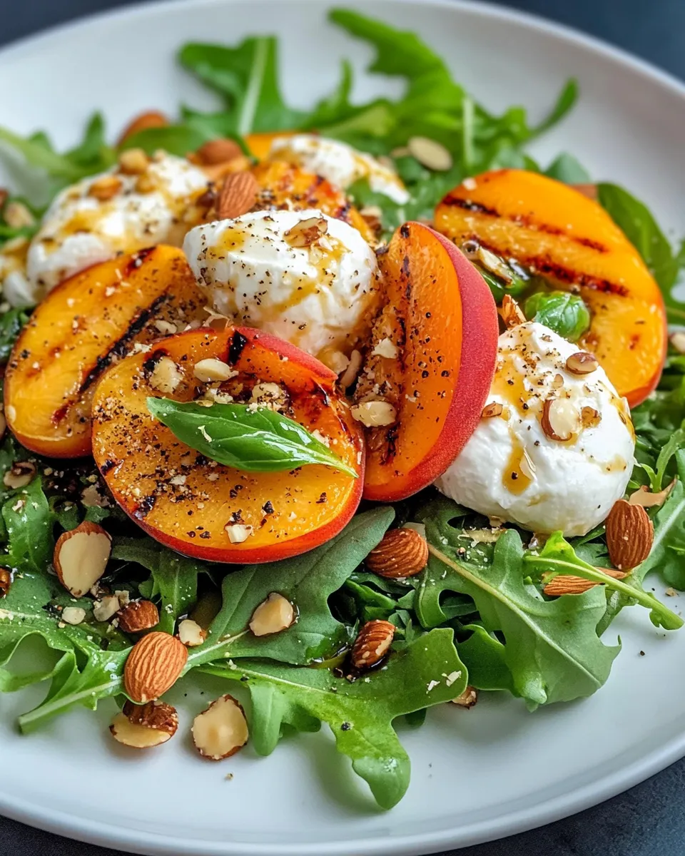 Delicious Grilled Peach & Burrata Salad dish photo