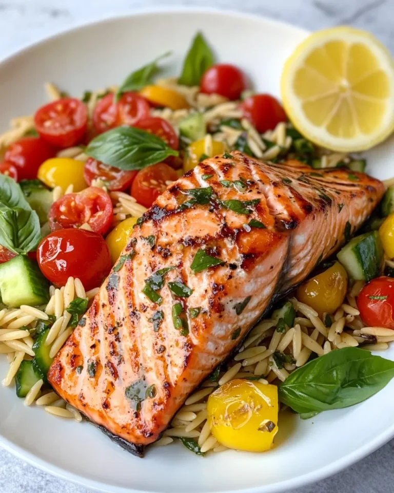 Homemade Lemon-Basil Orzo Salad with Salmon recipe photo