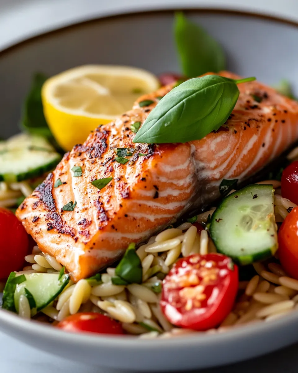 Classic Lemon-Basil Orzo Salad with Salmon dish photo