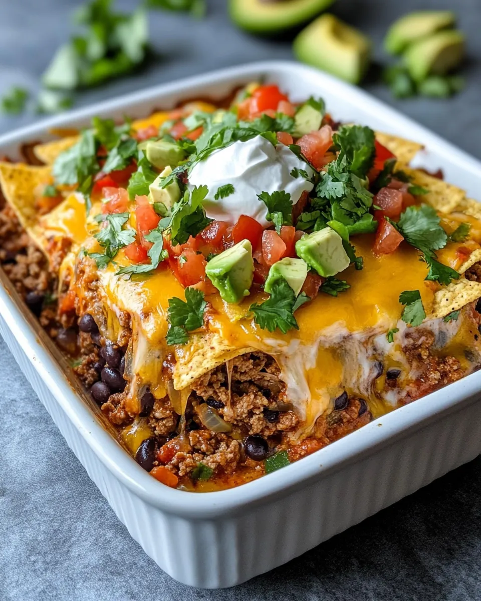 Quick Loaded Ground-Beef Nacho Casserole food shot