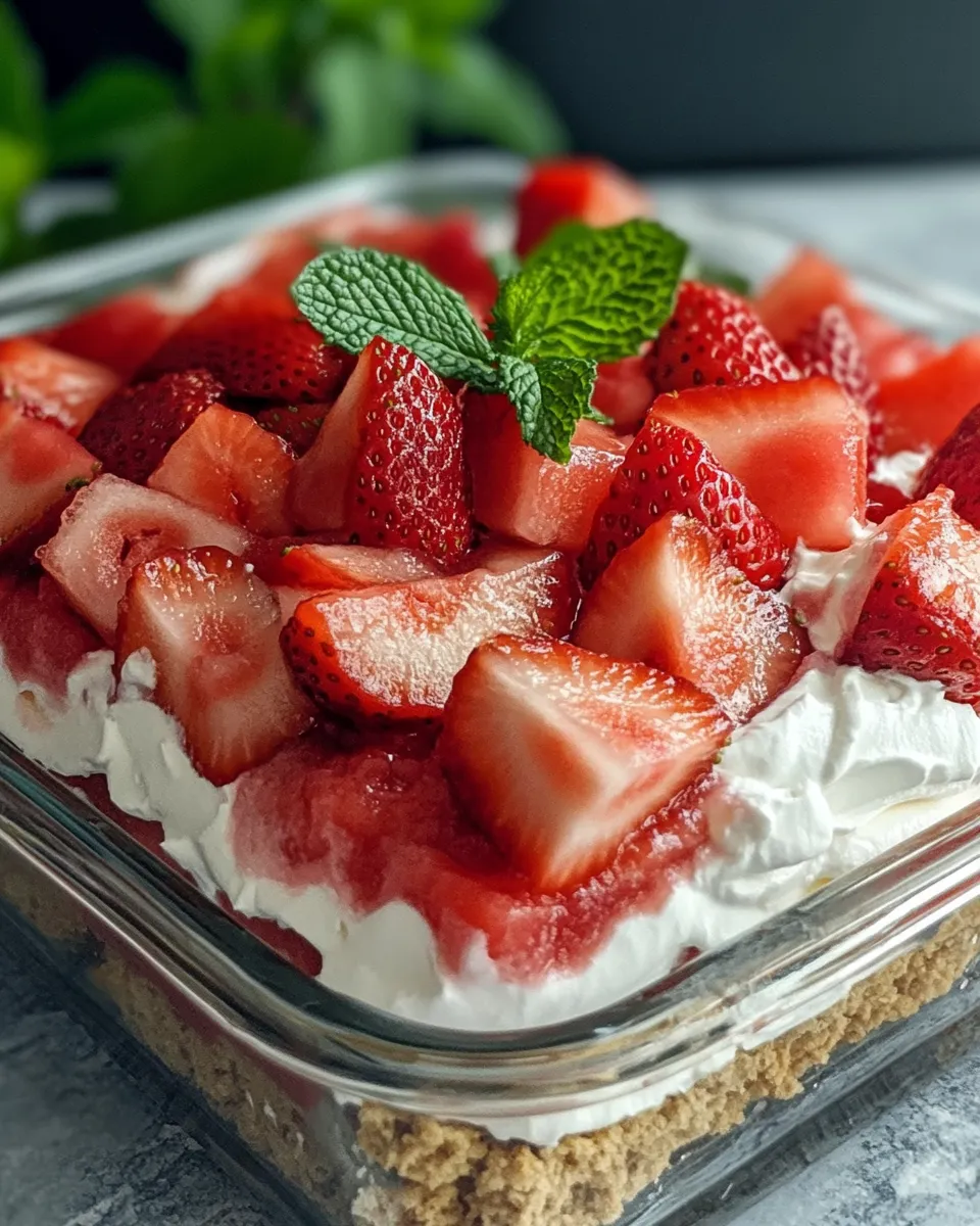 Easy No-Bake Strawberry Watermelon Lasagna food shot