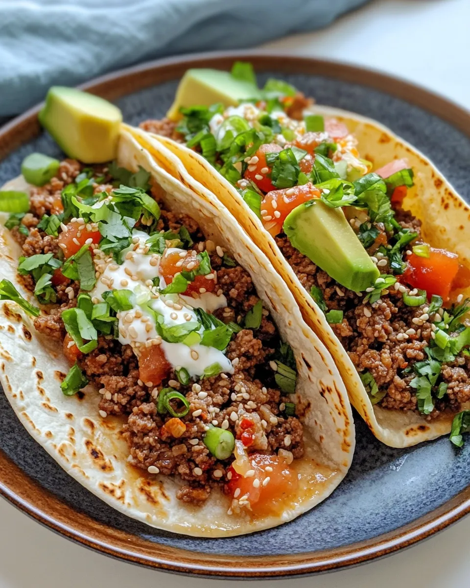 Easy One-Skillet Korean Ground-Beef Tacos food shot