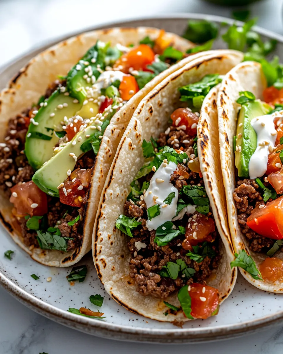 Delicious One-Skillet Korean Ground-Beef Tacos plate image