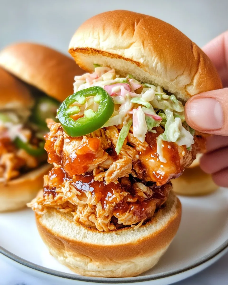 Easy Peach-BBQ Pulled-Chicken Sliders food shot