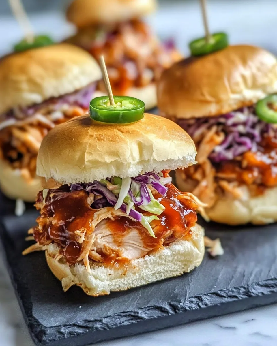 Delicious Peach-BBQ Pulled-Chicken Sliders plate image