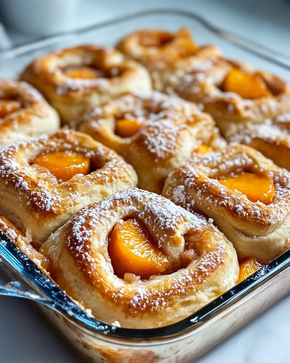 Delicious Peach-Cobbler Cinnamon-Roll Bake shot