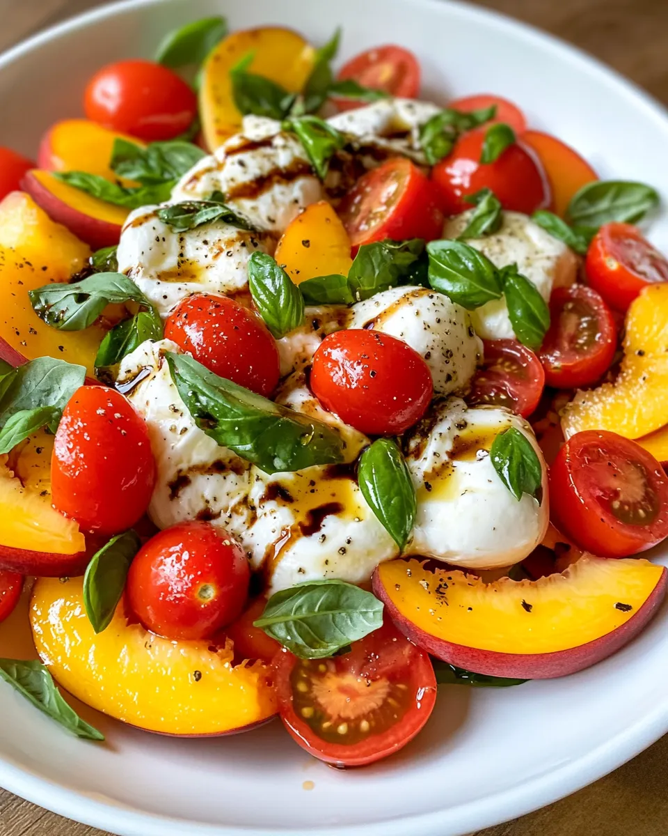 Easy Peach Burrata Caprese Salad recipe photo