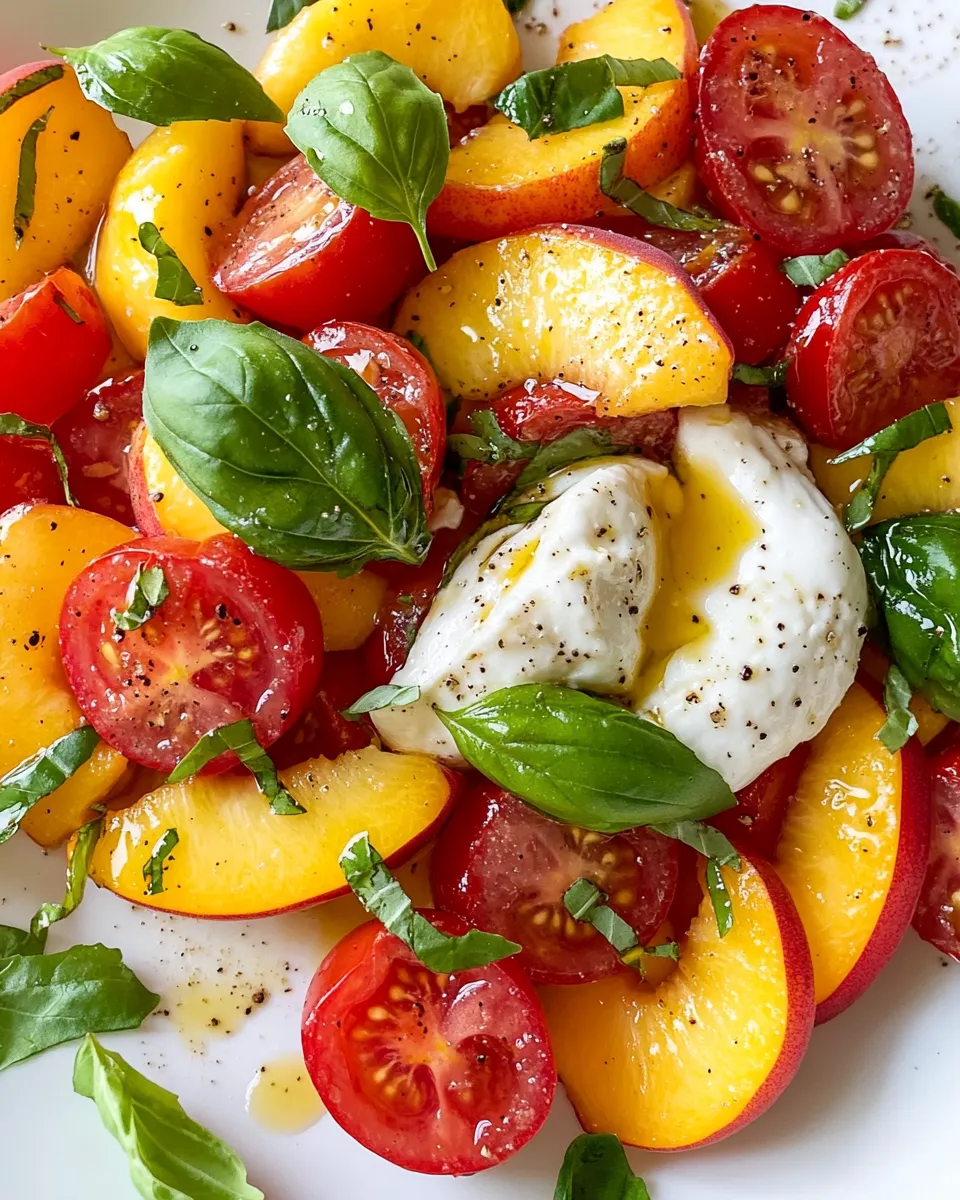 Delicious Peach Burrata Caprese Salad shot