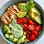 Homemade Quinoa-Veggie Bowl with Green Goddess dish photo