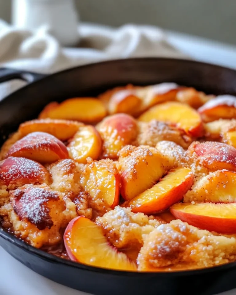 Homemade Skillet Peach Cobbler with Fresh Peaches photo