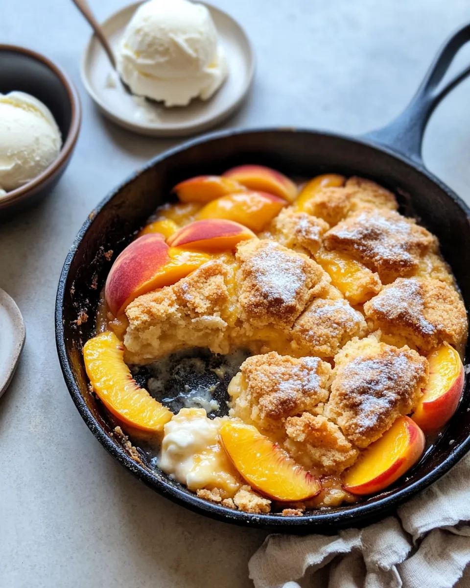 Classic Skillet Peach Cobbler with Fresh Peaches recipe image