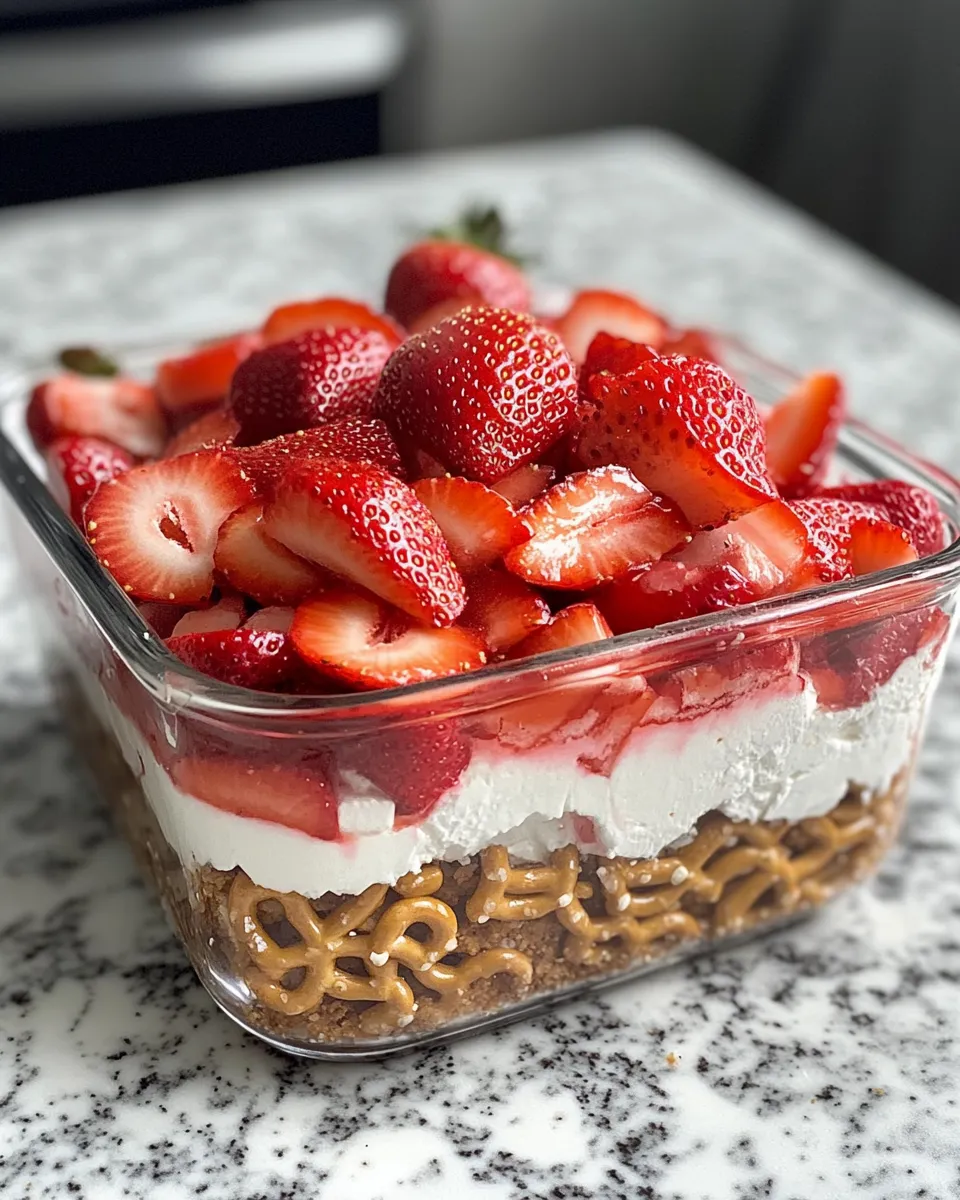 Delicious Strawberry-Pretzel Salad Cups food shot