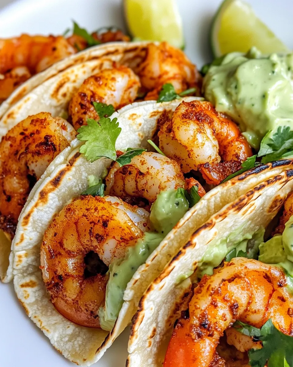 Classic Takis Shrimp Tacos with Avocado Crema dish photo
