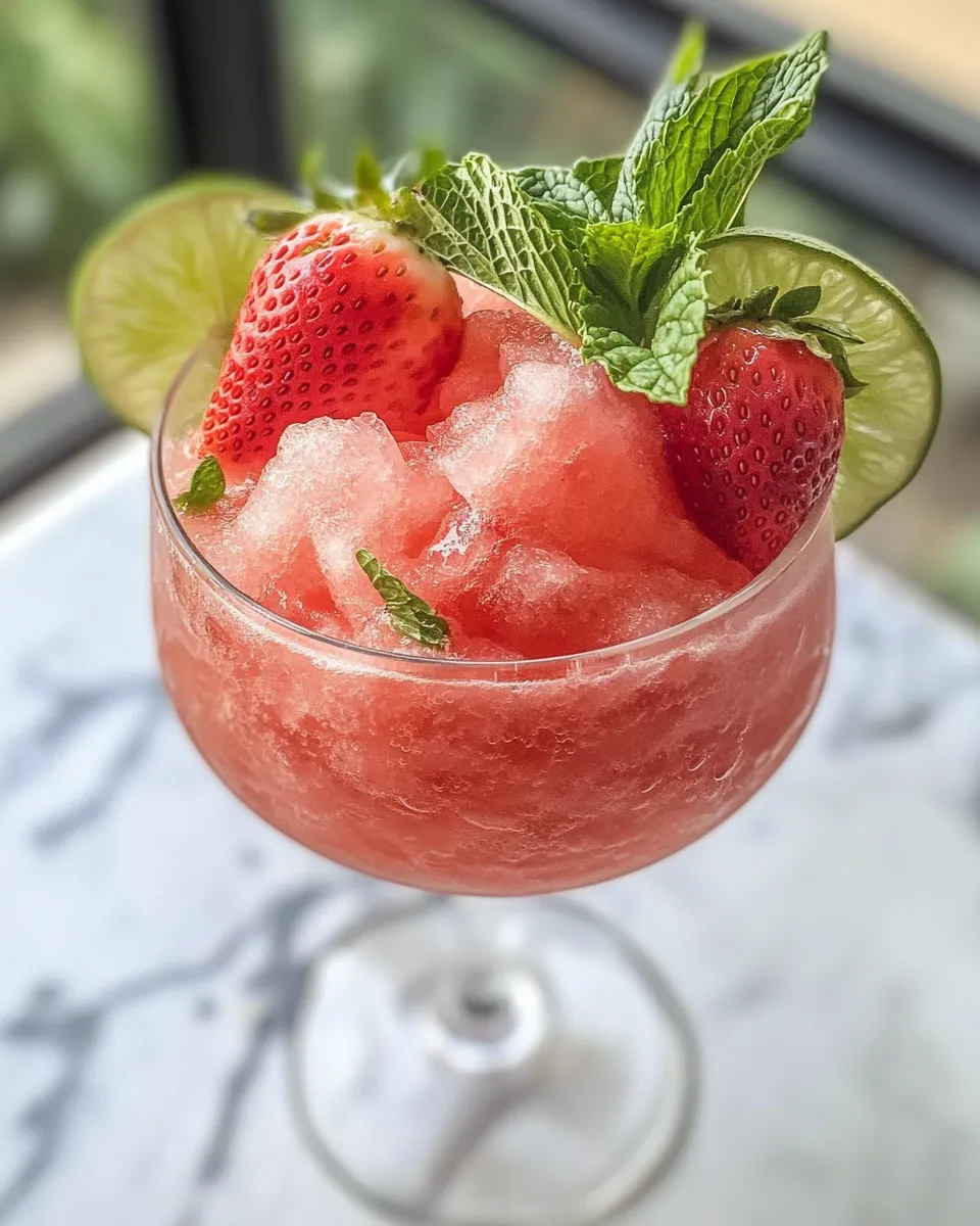 Classic Watermelon-Strawberry FrosÃ© Mocktail food shot