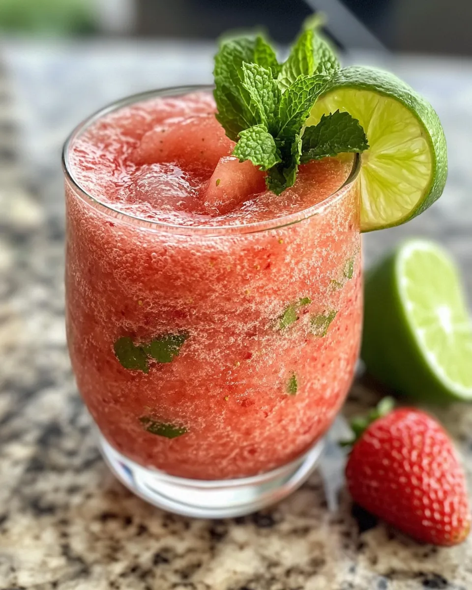 Delicious Watermelon-Strawberry FrosÃ© Mocktail plate image
