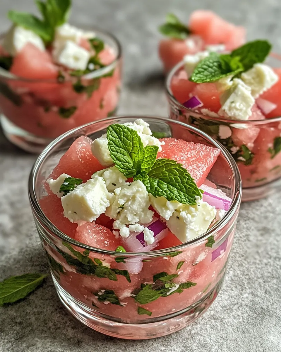 Fresh Watermelon Feta Mint Salad Cups recipe image