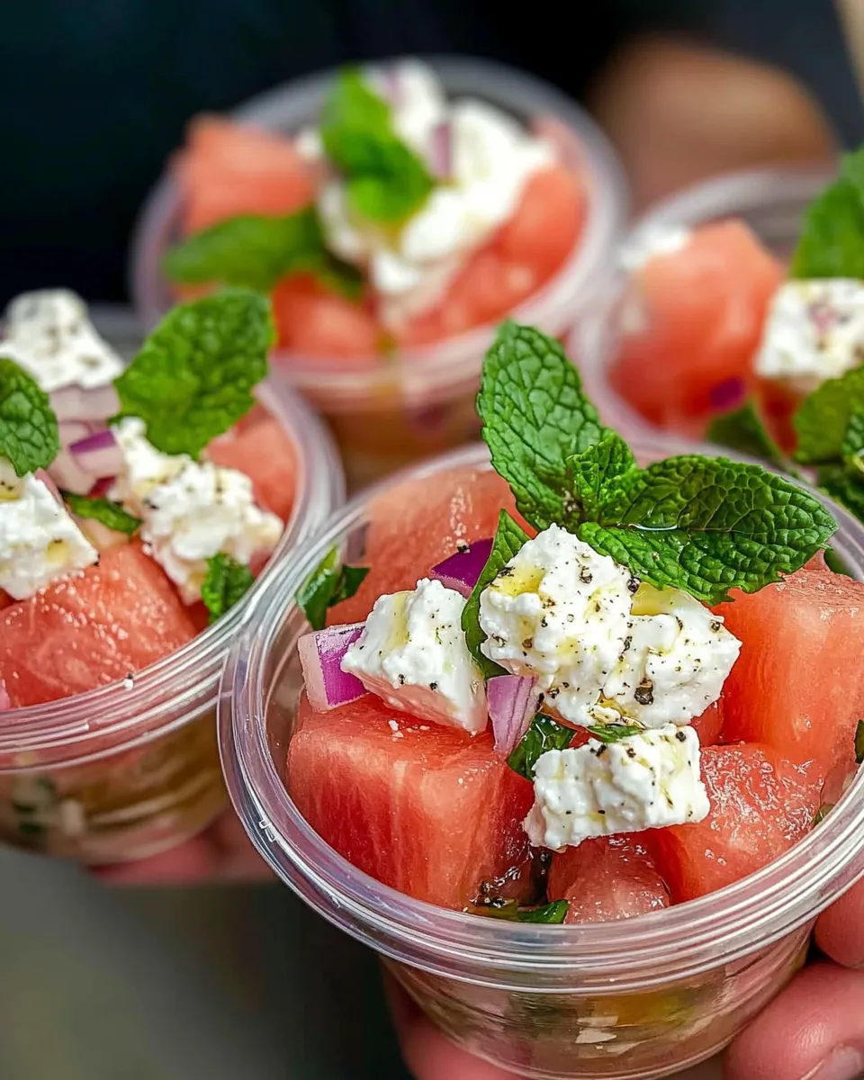 Easy Watermelon Feta Mint Salad Cups dish photo