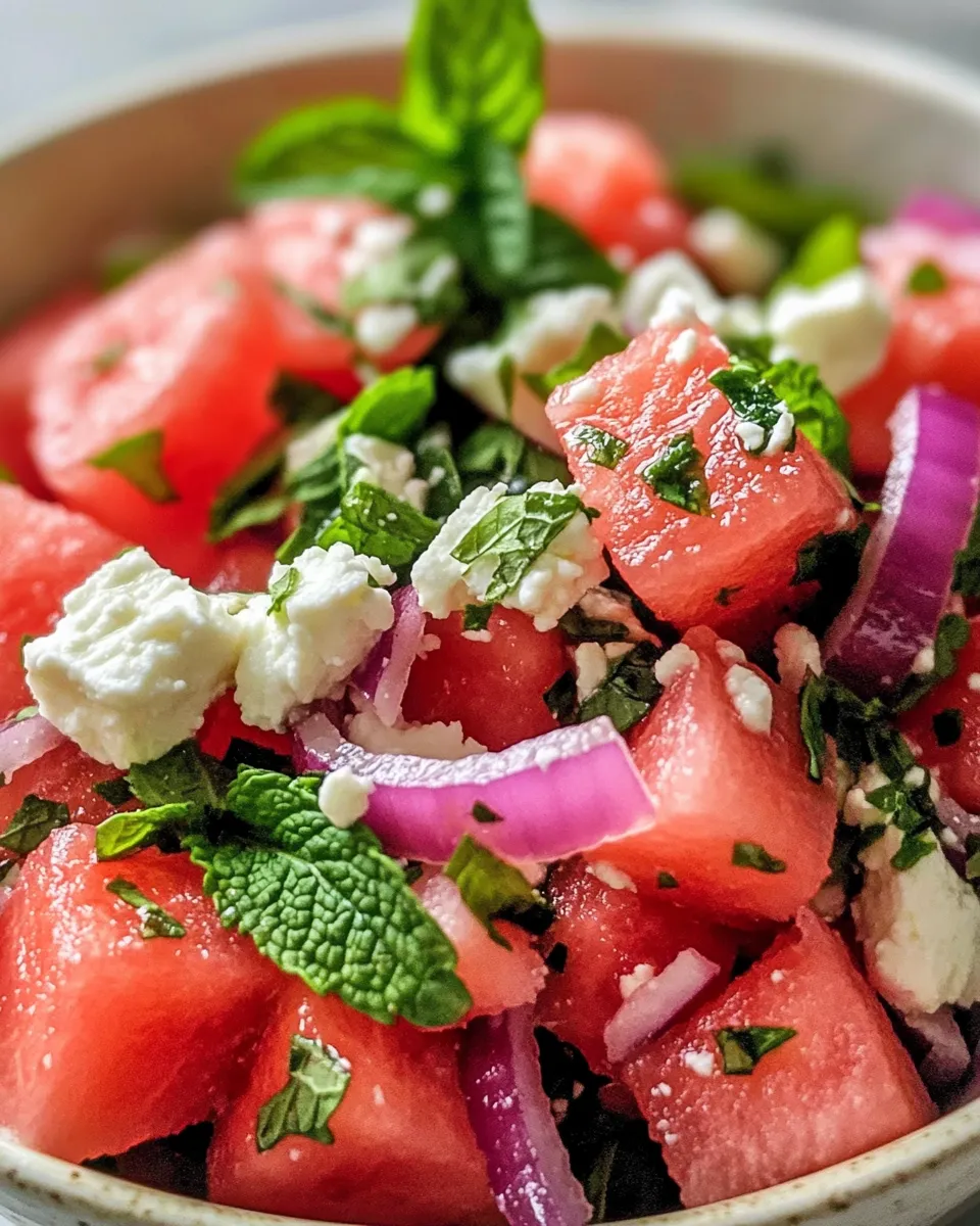 Healthy Watermelon Feta Mint Salad Cups food shot