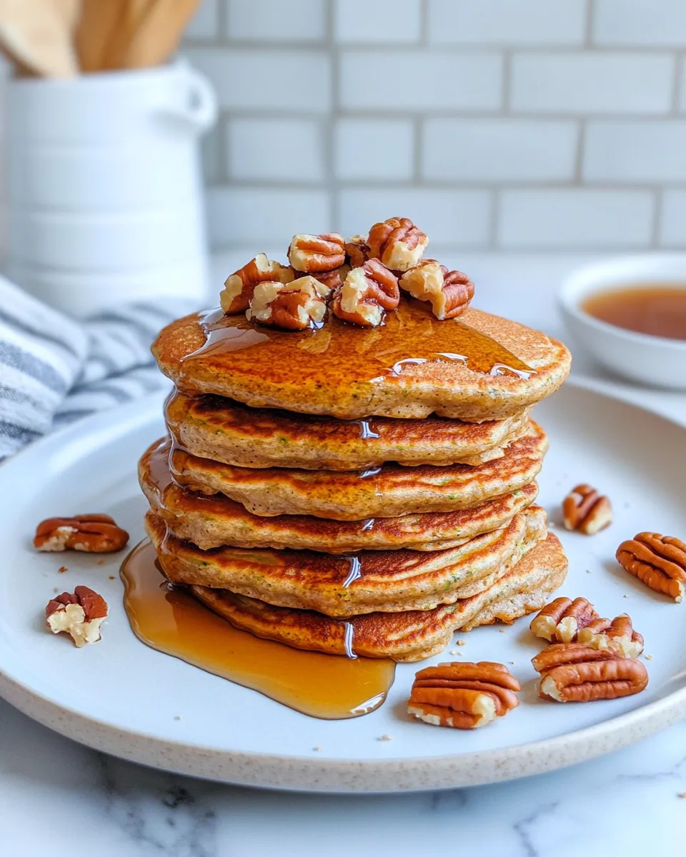 Easy Zucchini-Bread Pancakes (Maple-Pecan Syrup) food shot