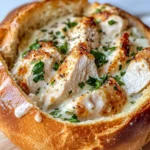 Homemade Chicken Alfredo Bread Bowl recipe photo