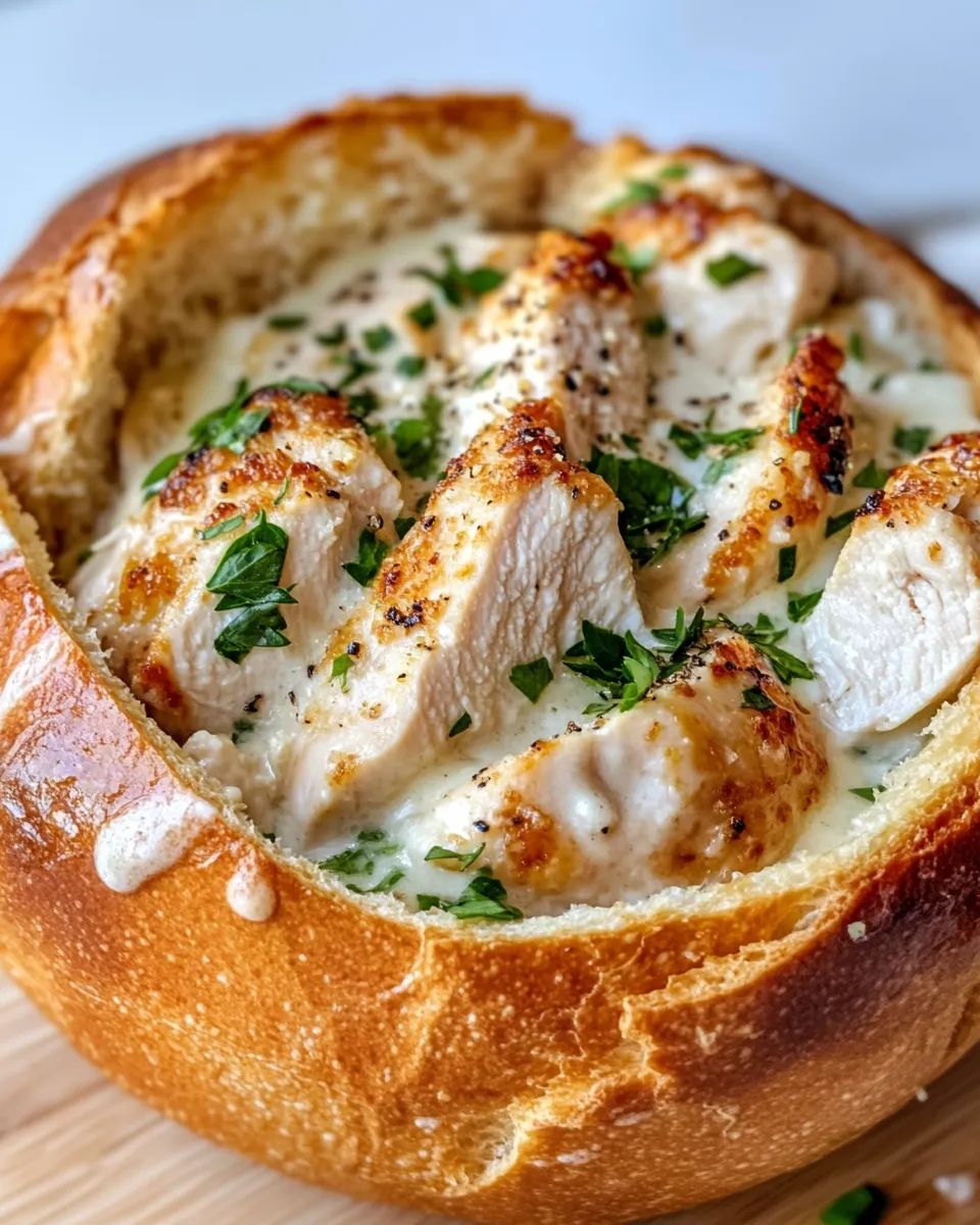 Homemade Chicken Alfredo Bread Bowl recipe photo