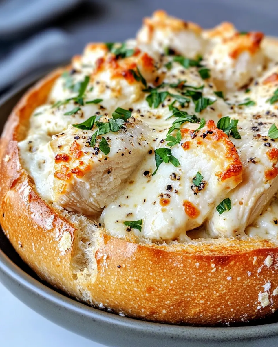 Delicious Chicken Alfredo Bread Bowl picture