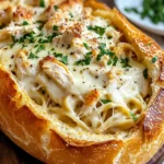 Homemade Chicken Alfredo Bread Bowl Recipe photo
