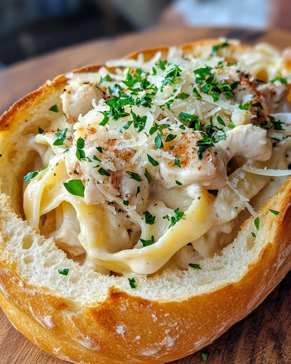 Classic Chicken Alfredo Bread Bowl Recipe image