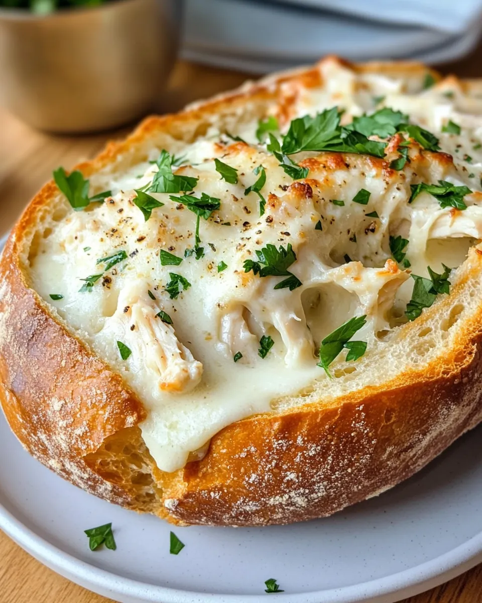 Easy Chicken Alfredo Breadbowl recipe image