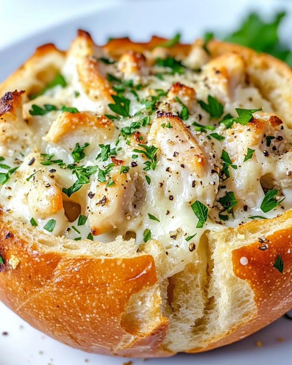 Delicious Chicken Alfredo Breadbowl dish photo