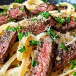 Homemade Garlic Butter Steak Pasta photo