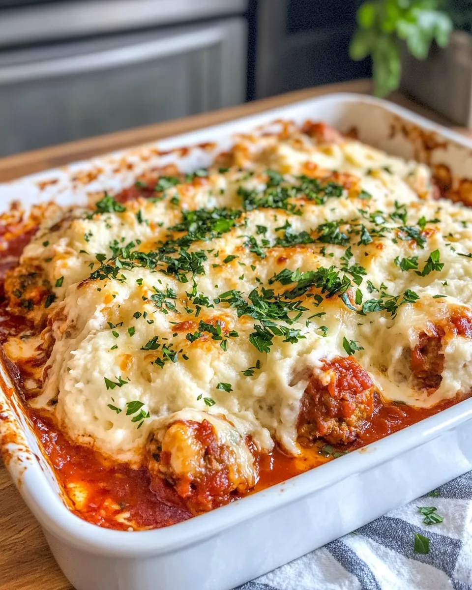 Easy Mashed Potato And Meatball Casserole food shot