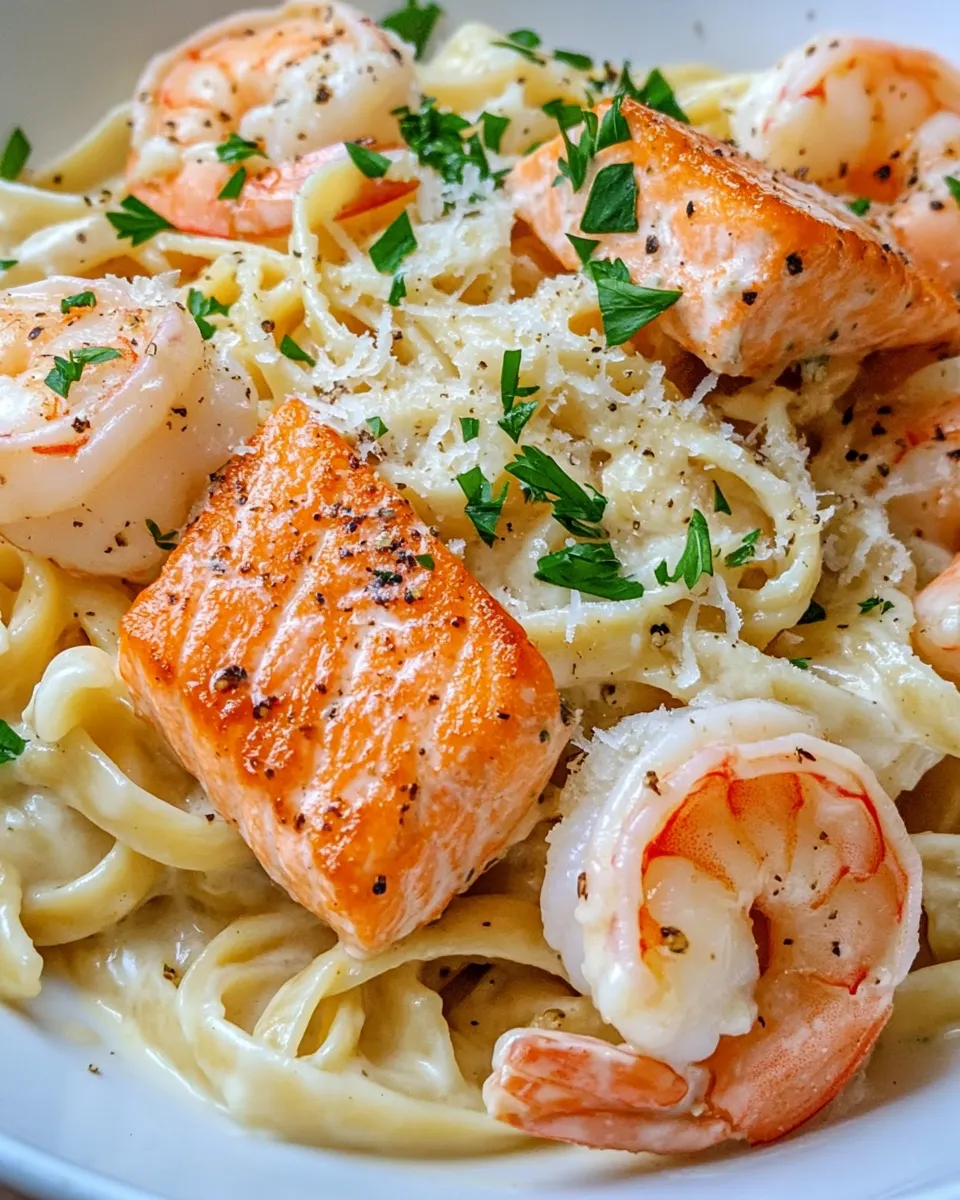 Classic Salmon Shrimp Alfredo dish photo