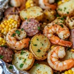 Delicious Shrimp Potatoes Corn, Sausage In Foil In Oven recipe photo