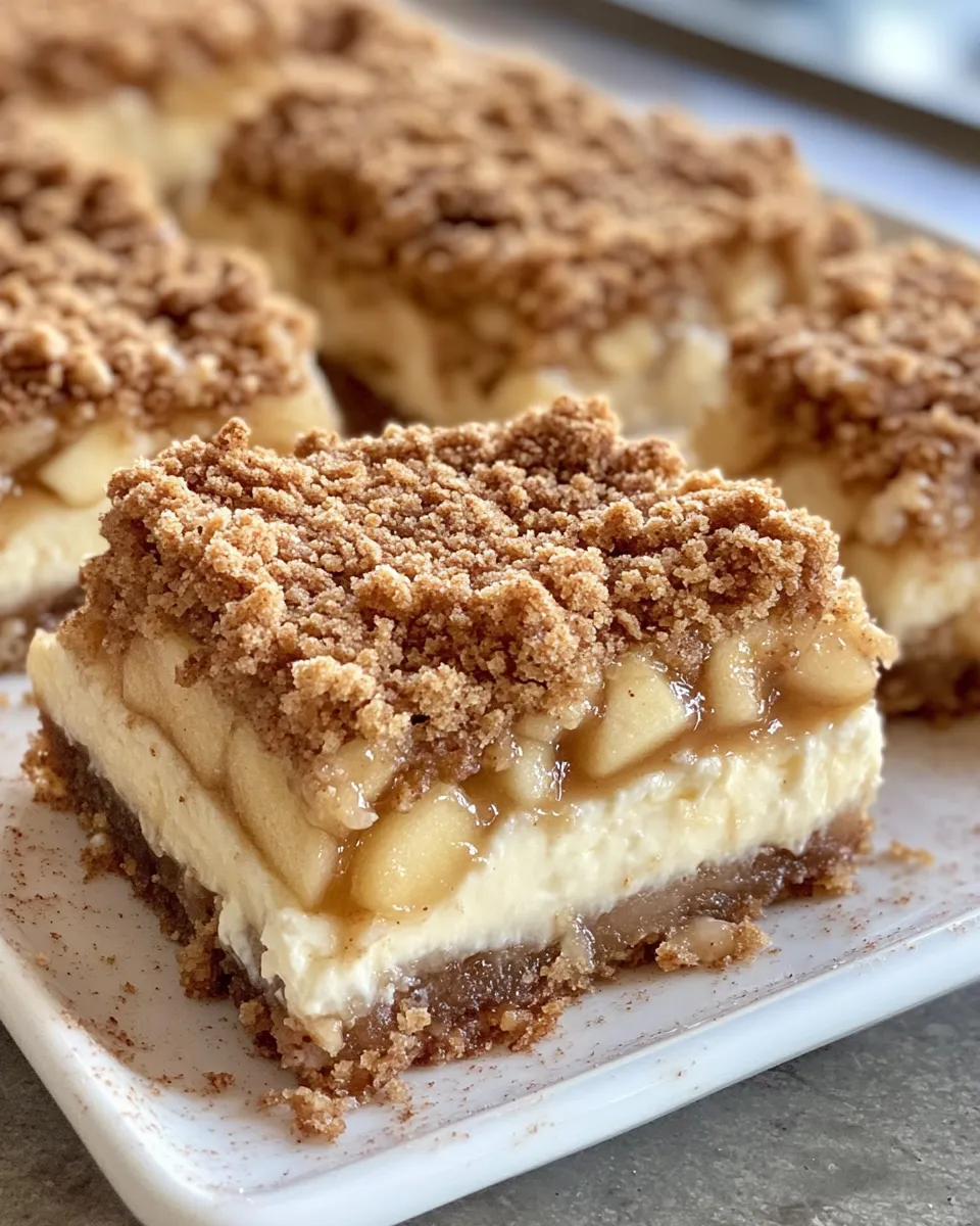 Easy Apple Crumble Cheesecake Bars food shot
