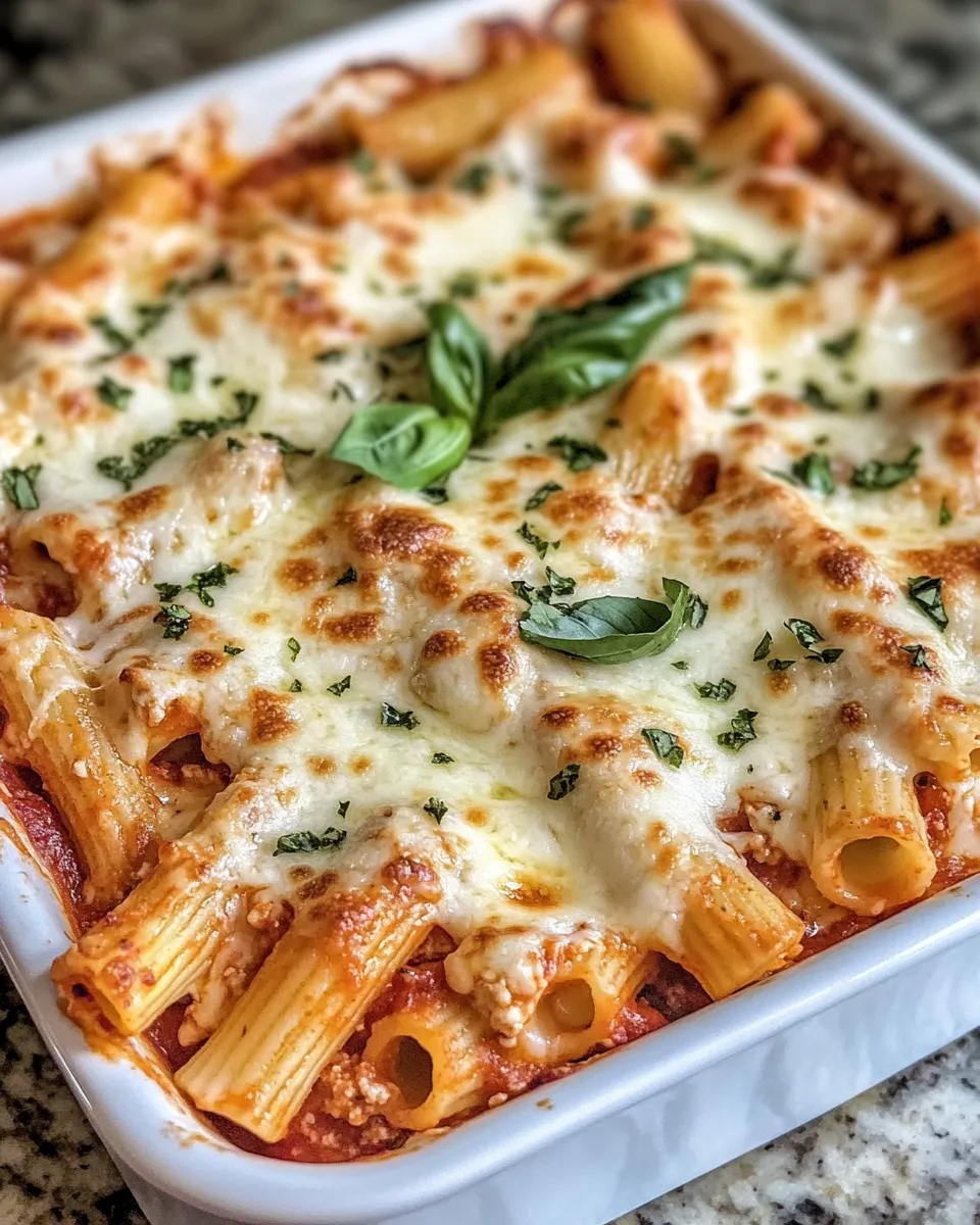 Homemade Baked Four Cheese Ziti food shot