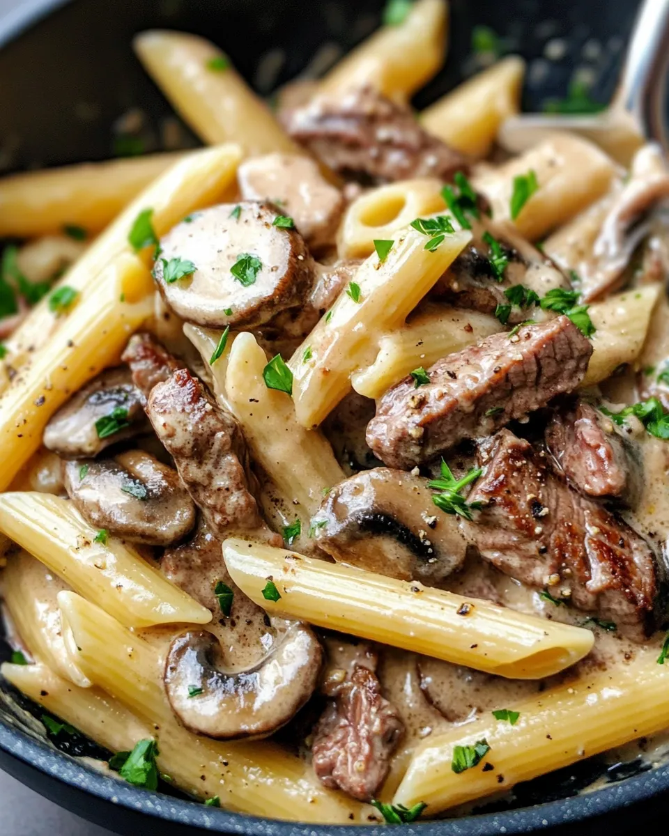 Classic Beef Stroganoff Penne Pasta dish photo